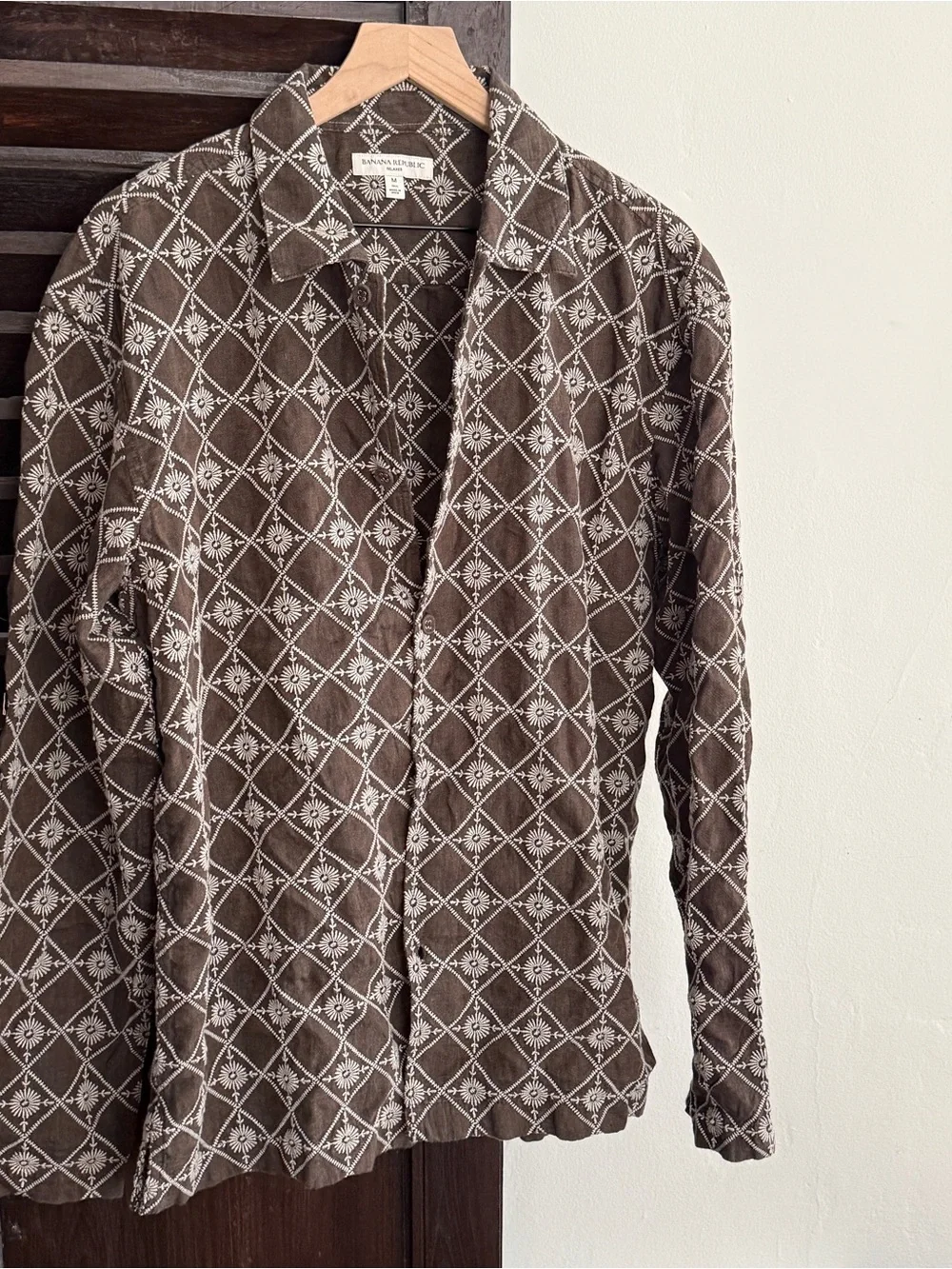 Banana Republic Brown Shirt with White Geometric Embroidery